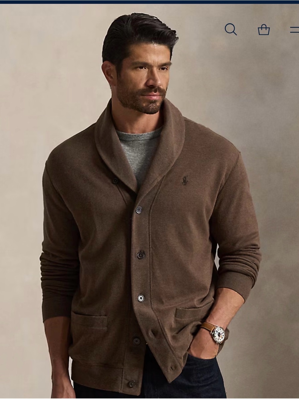 Polo by Ralph Lauren Brown Shawl Collar Button Cardigan